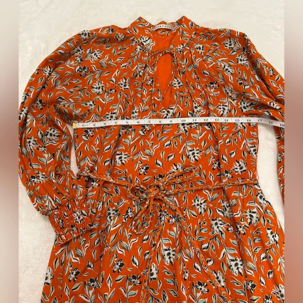 Alice + Olivia Lilian Belted Floral Print Linen-Blend Gauze Mini Dress Size 0 - Picture 10 of 12